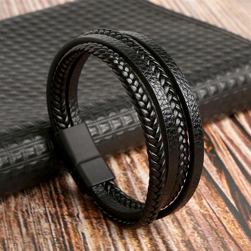 Four Layer Leather Bands Bracelet Stack | Panthera Lux