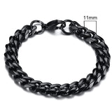 Black chain bracelet with a measurement label on a white background