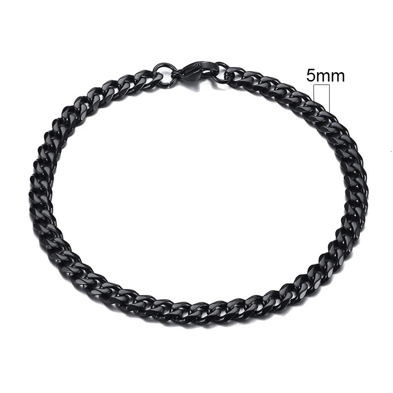 Black chain bracelet on a white background with a measurement label indicating 5mm width.