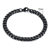 Black chain bracelet with a measurement label on a white background