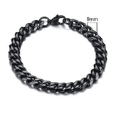 Black chain bracelet with a measurement label on a white background