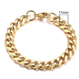 Gold chain bracelet with a measurement label on a white background