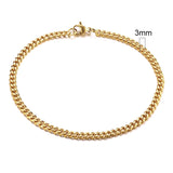 Gold chain bracelet with a 3mm width measurement on a white background