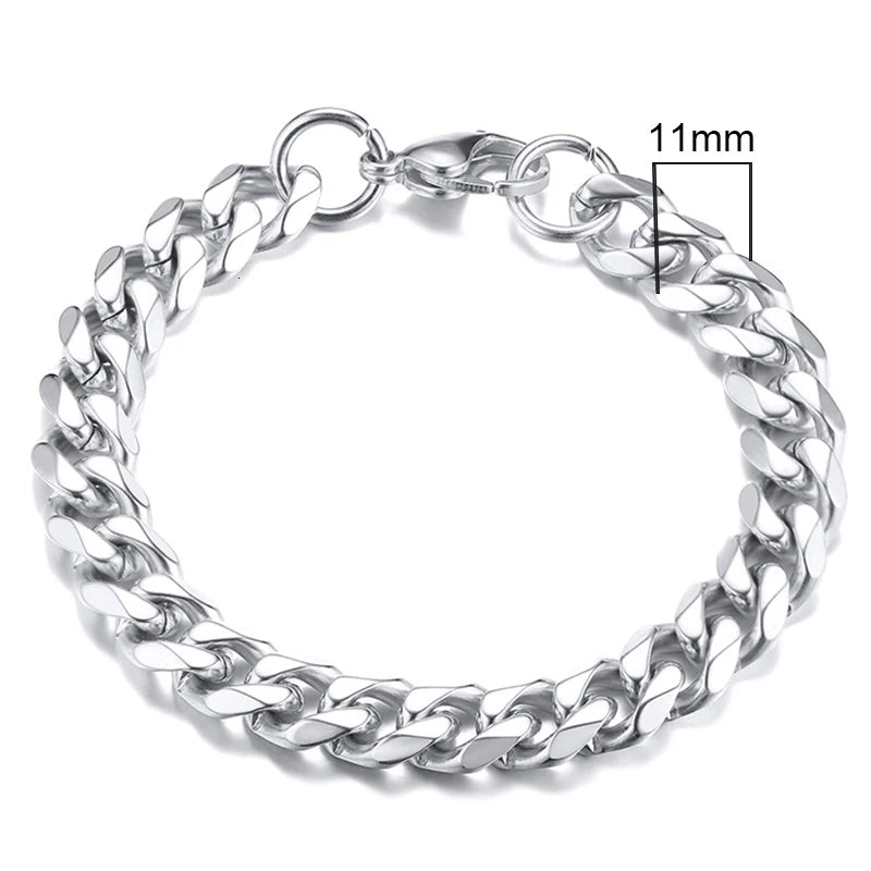 Silver chain bracelet with a measurement label on a white background