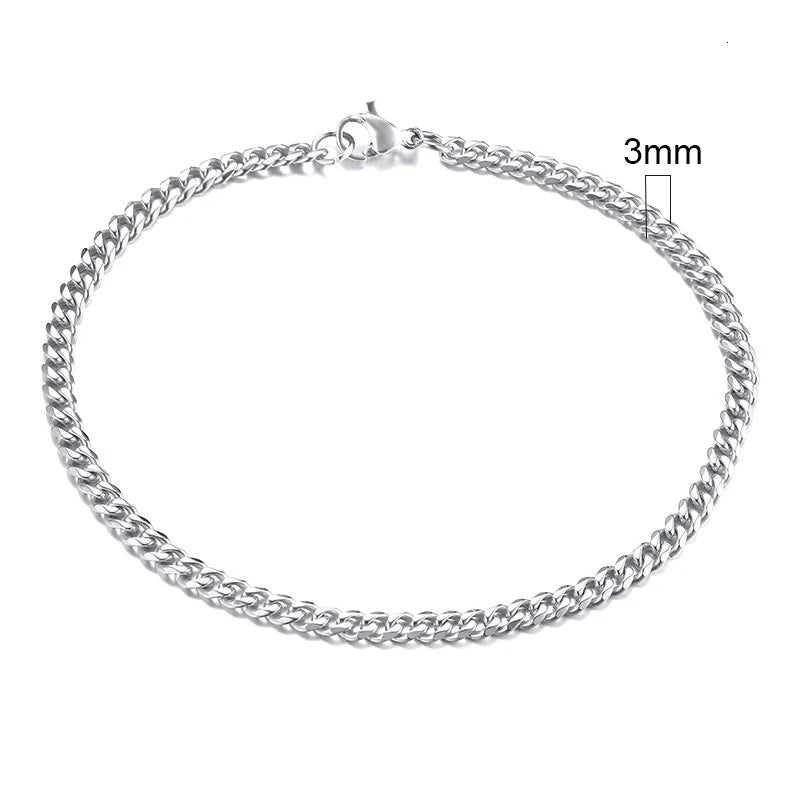 Silver chain bracelet with a measurement label on a white background