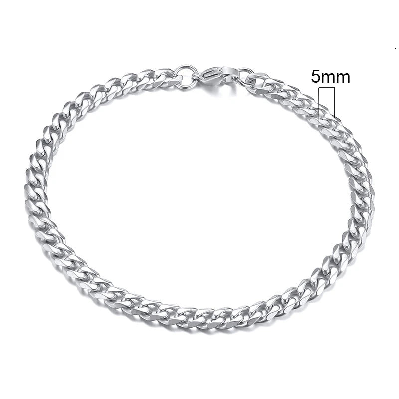 Silver chain bracelet with a measurement label on a white background