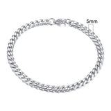 Silver chain bracelet with a measurement label on a white background