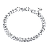 Silver chain bracelet with a measurement of 7mm on a white background