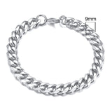 Silver chain bracelet with a measurement label on a white background