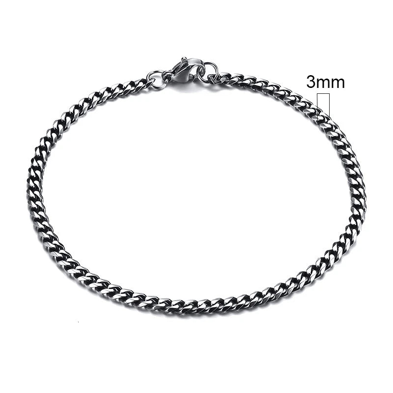 Silver chain bracelet with a 3mm width measurement on a white background