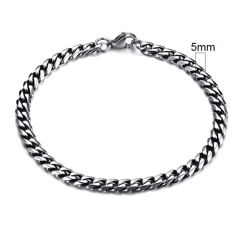 Silver chain bracelet on a white background with a measurement label indicating 5mm width.