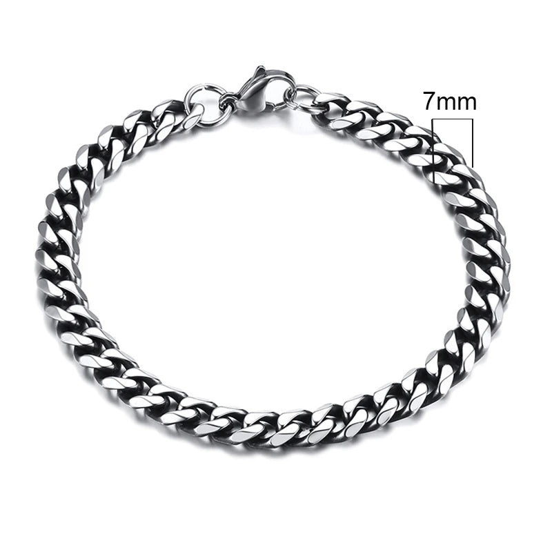 Silver chain bracelet with a 7mm width on a white background