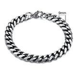 Silver chain bracelet with a 9mm width on a white background
