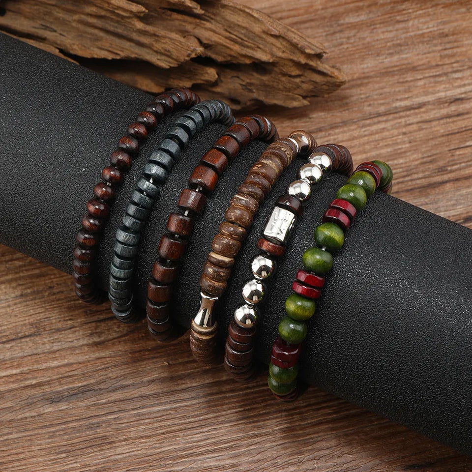 Terra Wood Bracelet Stack – 10-Piece Men's Bracelet Set