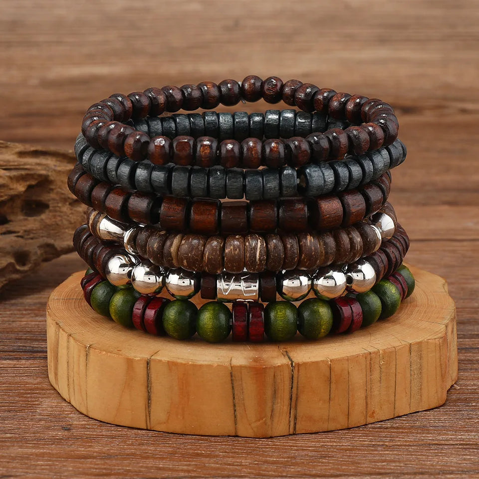 Terra Wood Bracelet Stack – 10-Piece Men's Bracelet Set