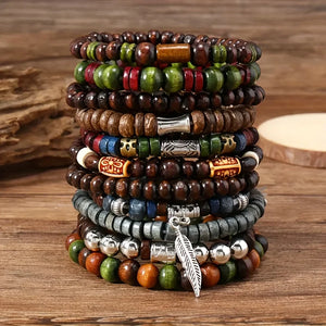 Terra Wood Bracelet Stack – 10-Piece Men's Bracelet Set