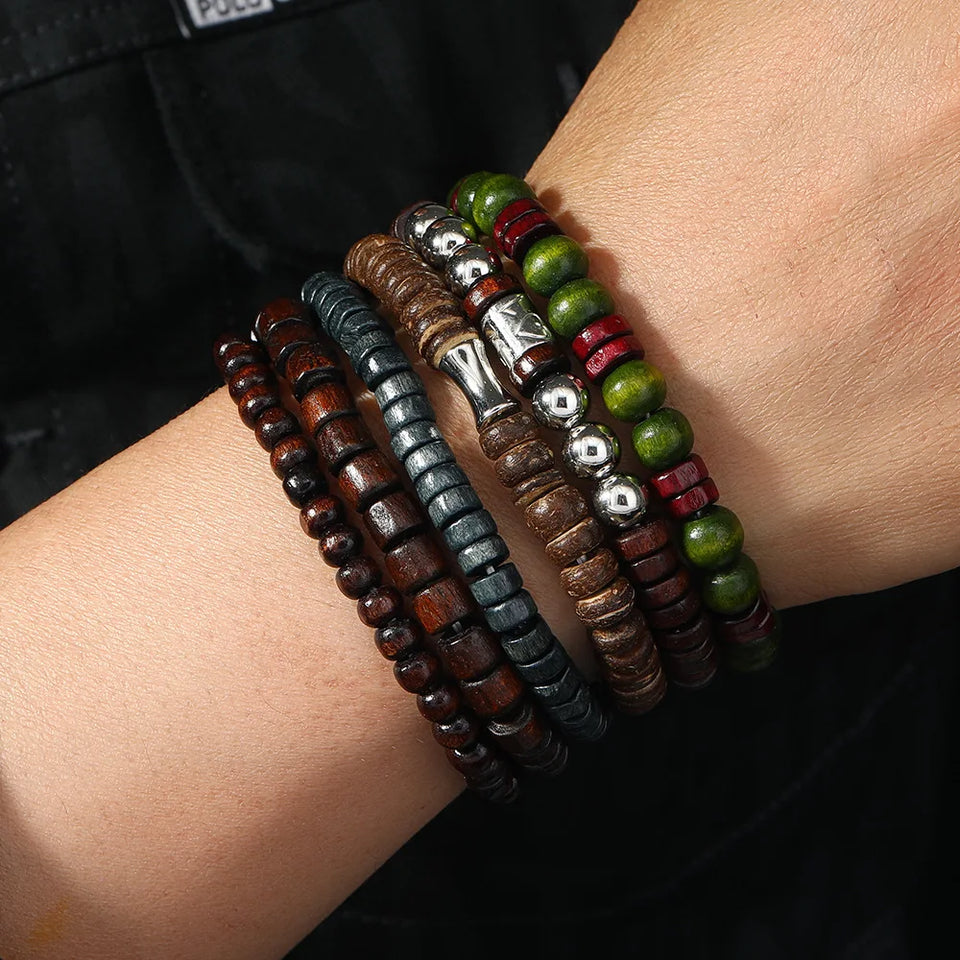 Terra Wood Bracelet Stack – 10-Piece Men's Bracelet Set
