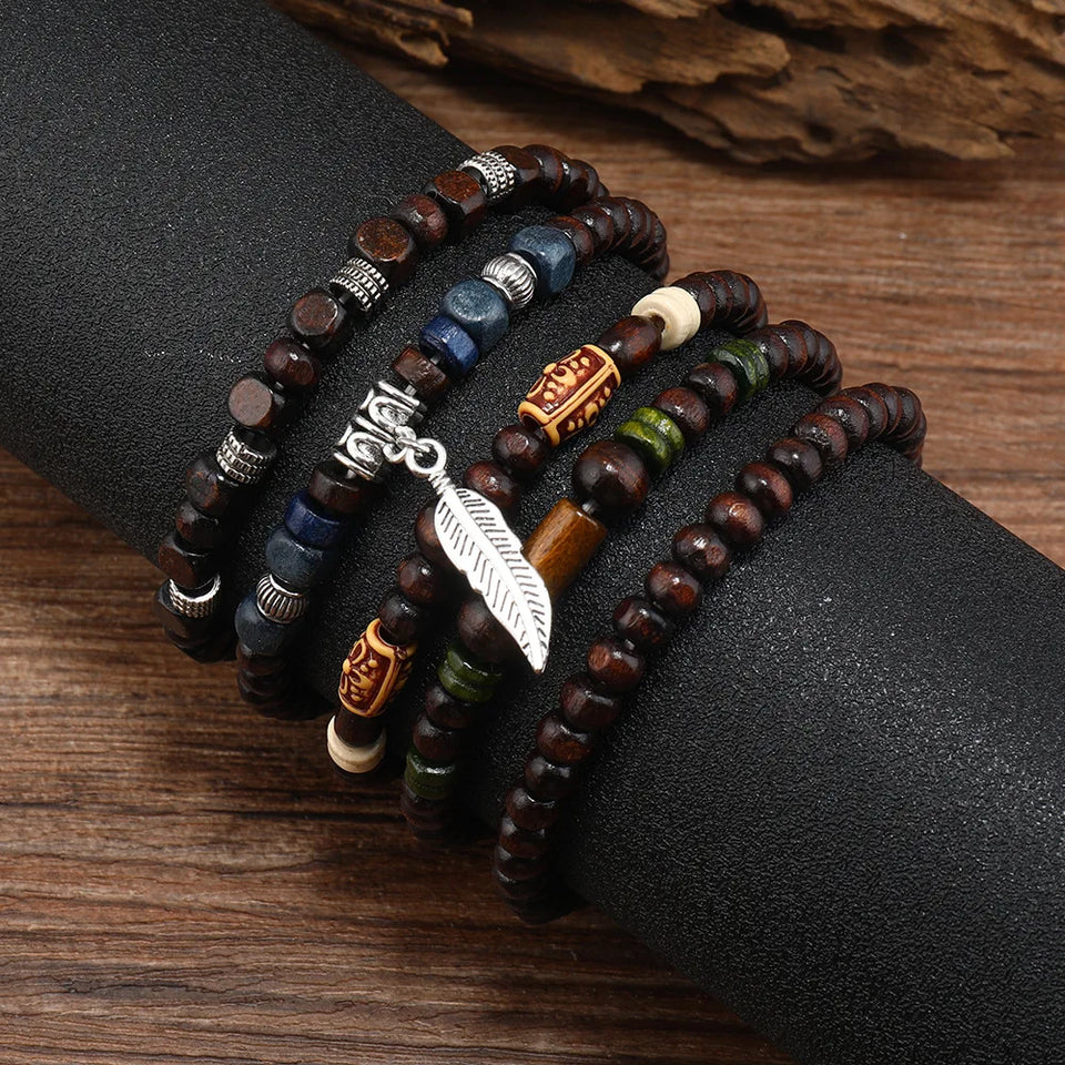 Terra Wood Bracelet Stack – 10-Piece Men's Bracelet Set