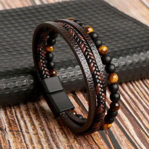 Multi Layer Leather Beaded Bracelet Stack - Panthera Lux