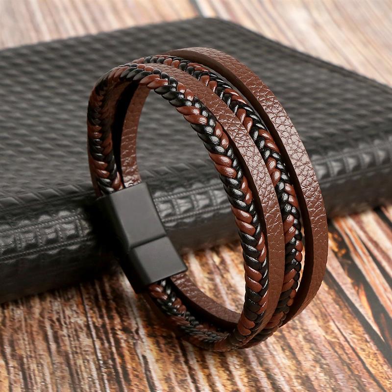 Four Layer Leather Bands Bracelet Stack