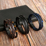 Multi Layer Leather Beaded Bracelet Stack - Panthera Lux