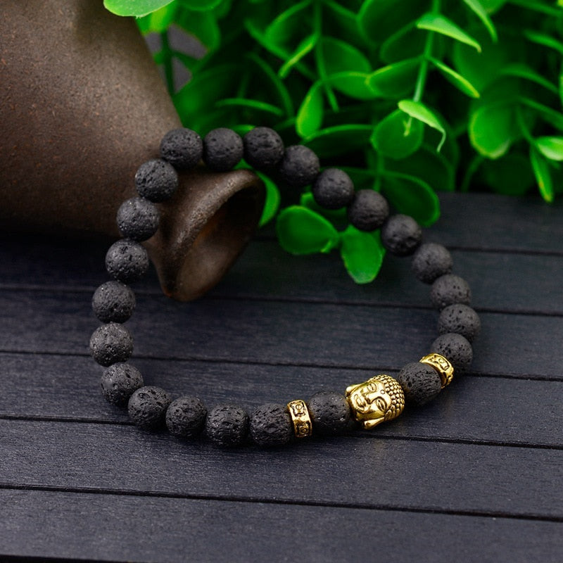 Black Lava Stones Lucky Charm Buddha Reiki Bracelet AtPerrys – AtPerry's  Healing Crystals