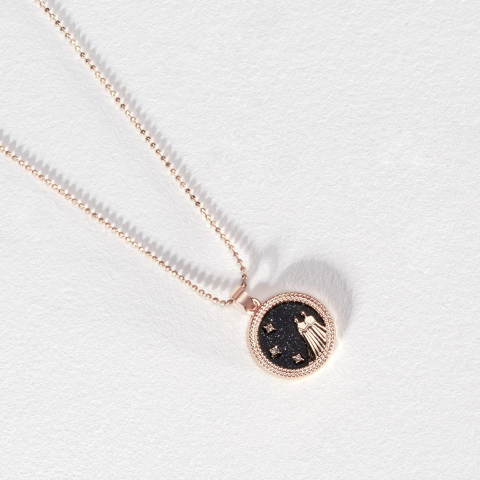 12 Zodiac Constellations Necklace Geometric Round Pendant Rose Gold Chain Necklace Unisex Friendship Jewelry - Panthera Lux